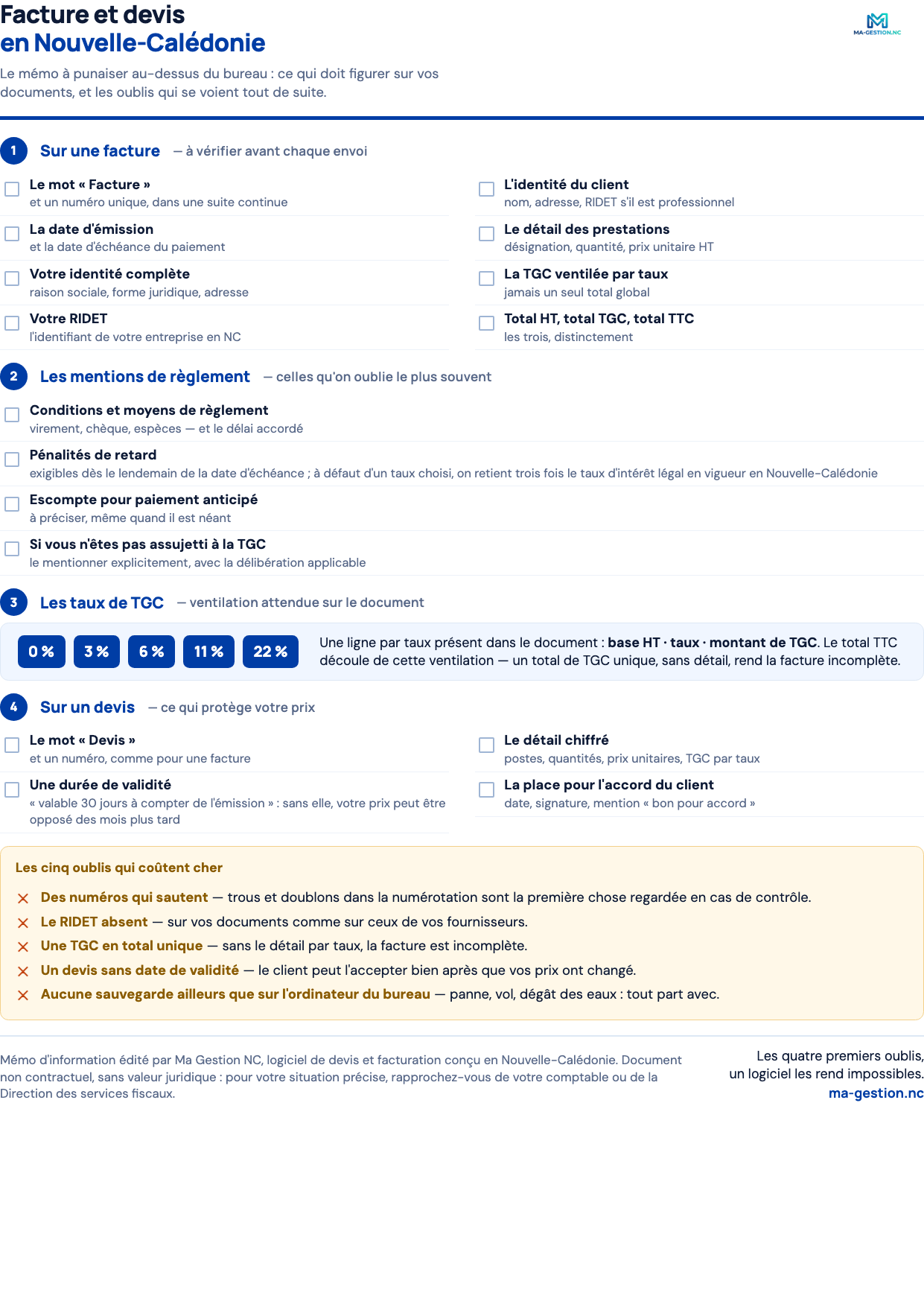 Aper&ccedil;u du m&eacute;mo : facture et devis en Nouvelle-Cal&eacute;donie